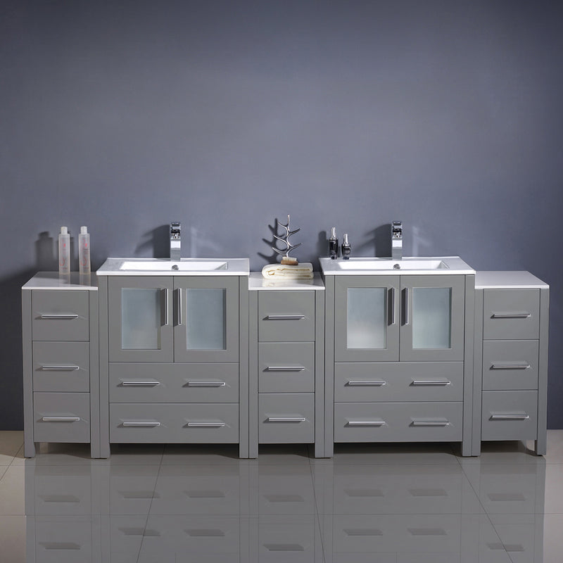 Fresca Torino 84" Gray Modern Double Sink Bathroom Cabinets with Integrated Sinks FCB62-72GR-I