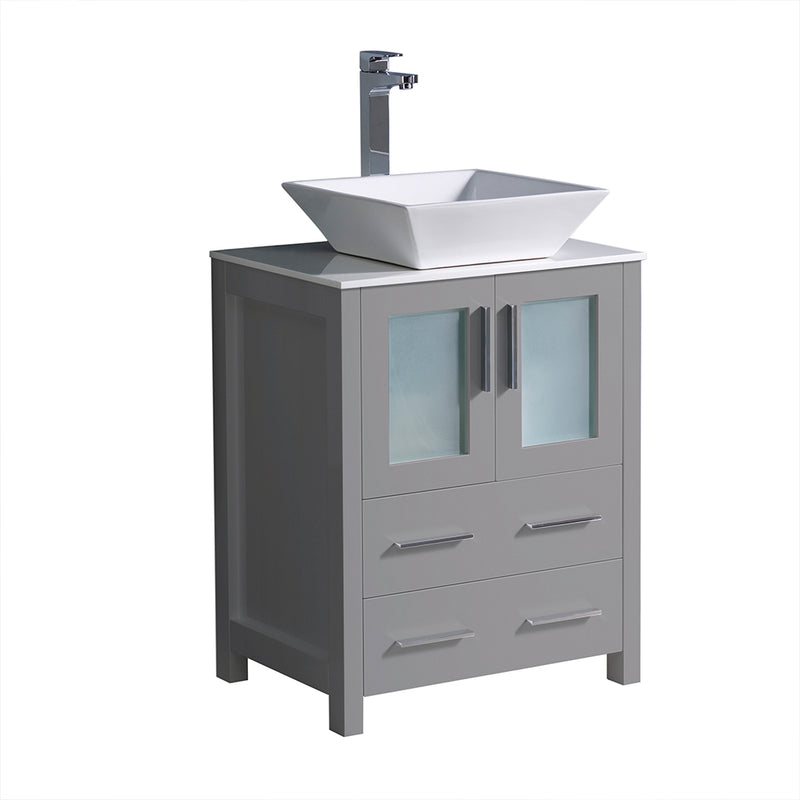 Fresca Torino 24" Gray Modern Bathroom Cabinet w/ Top & Vessel Sink FCB6224GR-CWH-V