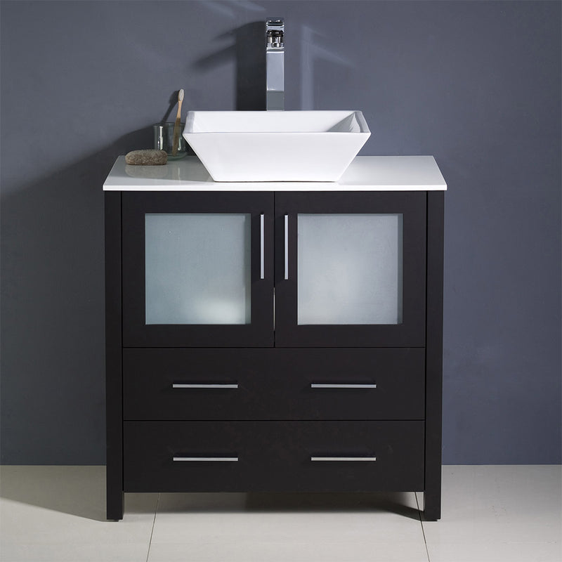 Fresca Torino 30" Espresso Modern Bathroom Cabinet with Top and Vessel Sink FCB6230ES-CWH-V