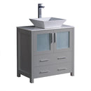 Fresca Torino 30" Gray Modern Bathroom Cabinet w/ Top & Vessel Sink FCB6230GR-CWH-V