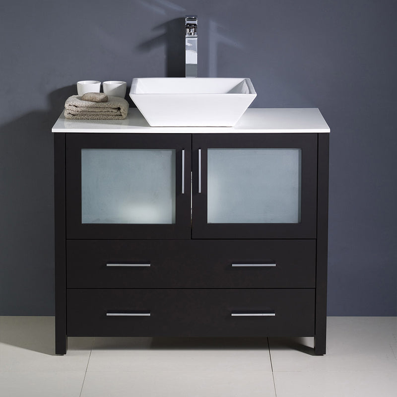 Fresca Torino 36" Espresso Modern Bathroom Cabinet with Vessel Sink FCB6236ES-CWH-V