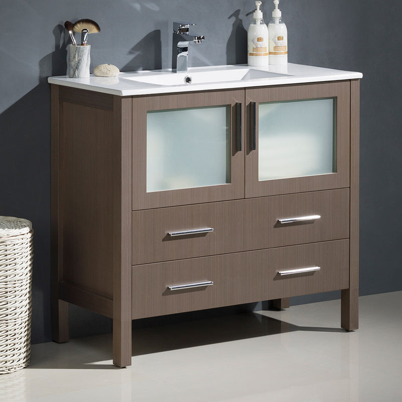 Fresca Torino 36" Gray Oak Modern Bathroom Cabinet with Integrated Sink FCB6236GO-I