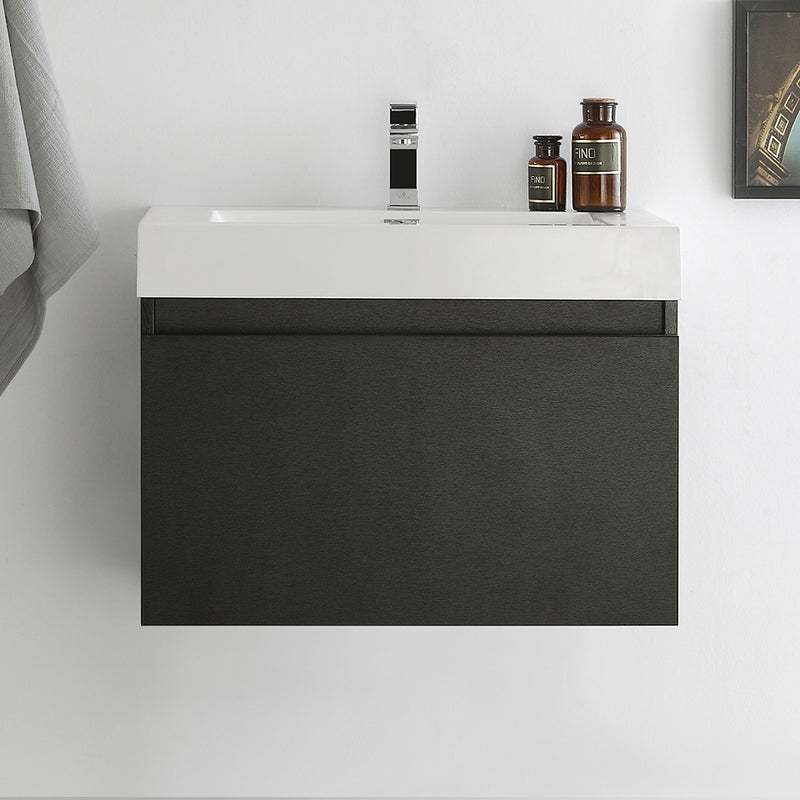 Fresca Mezzo 30" Black Wall Hung Modern Bathroom Cabinet with Integrated Sink FCB8007BW-I