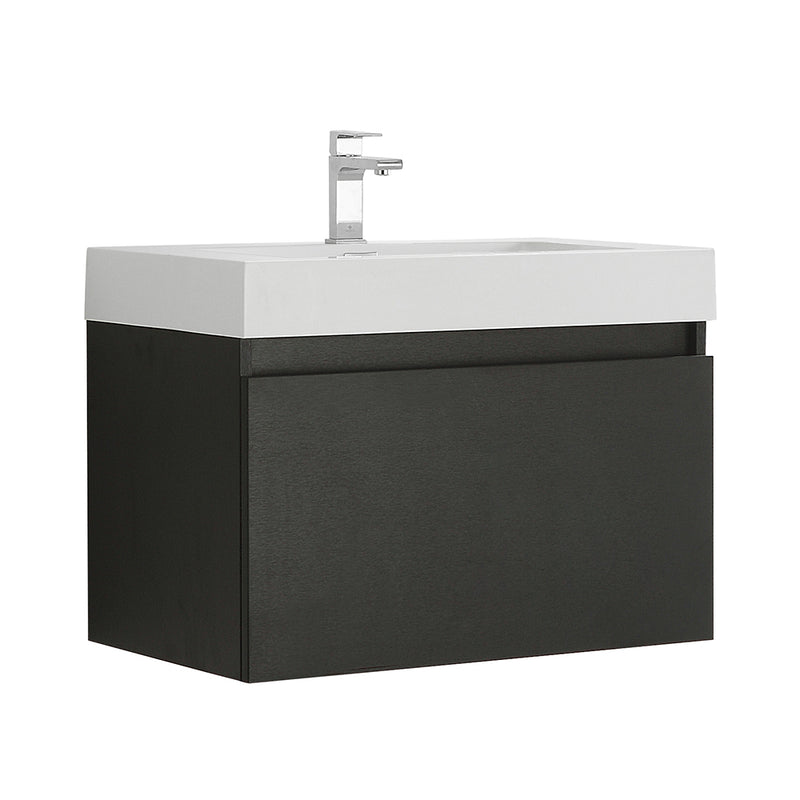 Fresca Mezzo 30" Black Wall Hung Modern Bathroom Cabinet w/ Integrated Sink FCB8007BW-I