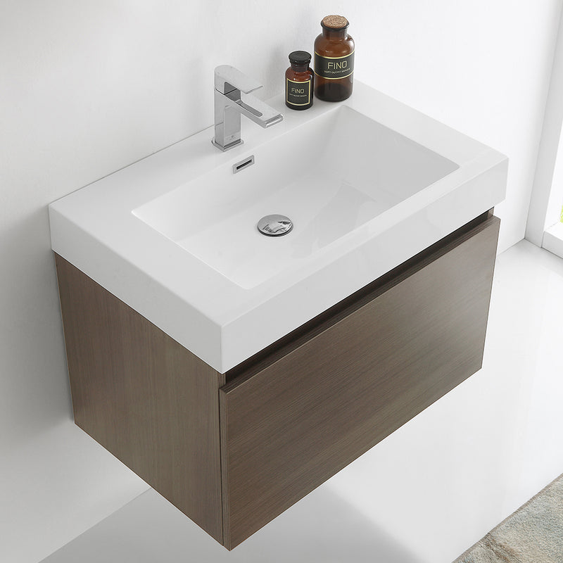 Fresca Mezzo 30" Gray Oak Wall Hung Modern Bathroom Cabinet with Integrated Sink FCB8007GO-I