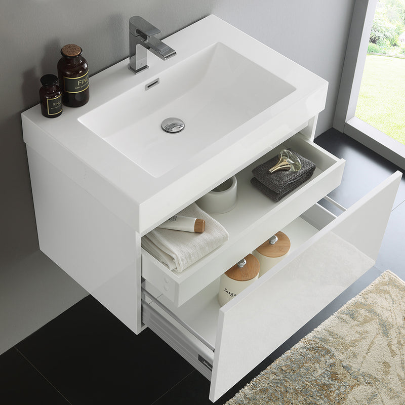 Fresca Mezzo 30" White Wall Hung Modern Bathroom Cabinet with Integrated Sink FCB8007WH-I