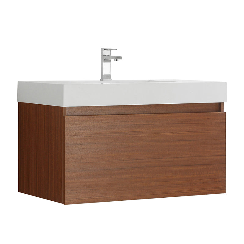 Fresca Mezzo 36" Teak Wall Hung Modern Bathroom Cabinet w/ Integrated Sink FCB8008TK-I