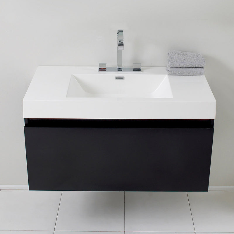 Fresca Mezzo 39" Black Modern Bathroom Cabinet with Integrated Sink FCB8010BW-I