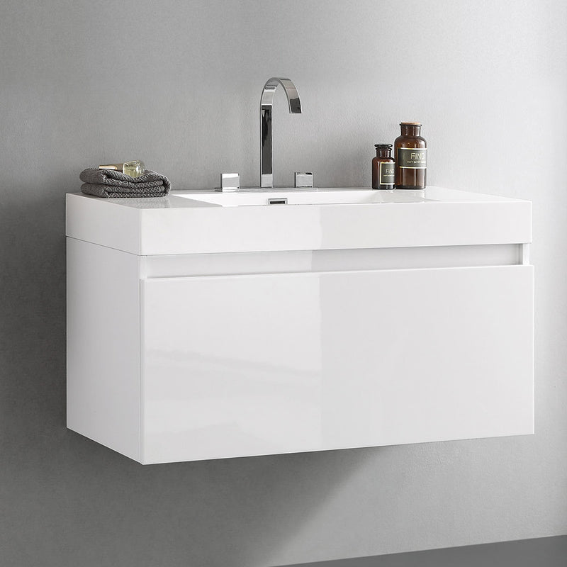 Fresca Mezzo 39" White Modern Bathroom Cabinet with Integrated Sink FCB8010WH-I