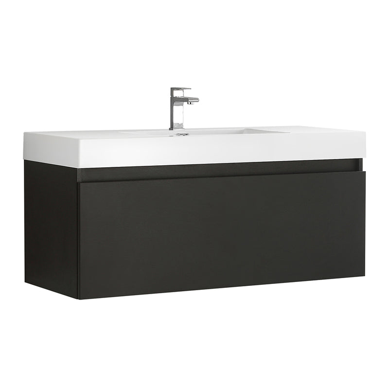 Fresca Mezzo 48" Black Wall Hung Modern Bathroom Cabinet w/ Integrated Sink FCB8011BW-I