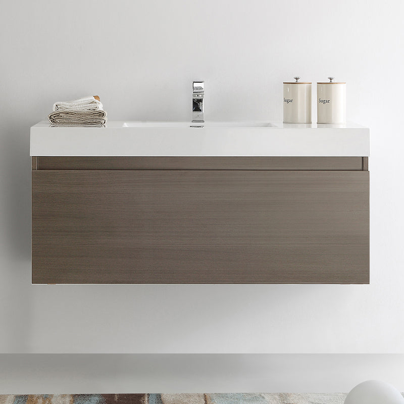 Fresca Mezzo 48" Gray Oak Wall Hung Modern Bathroom Cabinet with Integrated Sink FCB8011GO-I