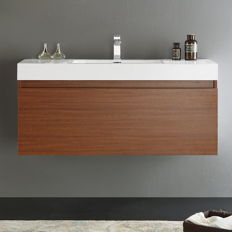 Fresca Mezzo 48" Teak Wall Hung Modern Bathroom Cabinet with Integrated Sink FCB8011TK-I