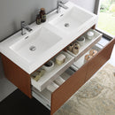 Fresca Mezzo 48" Teak Wall Hung Double Sink Modern Bathroom Cabinet with Integrated Sink FCB8012TK-I