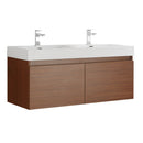 Fresca Mezzo 48" Teak Wall Hung Double Sink Modern Bathroom Cabinet w/ Integrated Sink FCB8012TK-I