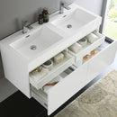 Fresca Mezzo 48" White Wall Hung Double Sink Modern Bathroom Cabinet with Integrated Sink FCB8012WH-I