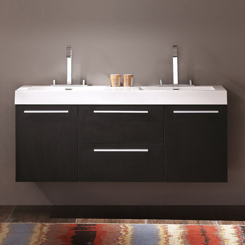 Fresca Opulento 54" Black Modern Double Sink Bathroom Cabinet with Integrated Sinks FCB8013BW-I