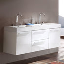 Fresca Opulento 54" White Modern Double Sink Cabinet with Integrated Sinks FCB8013WH-I