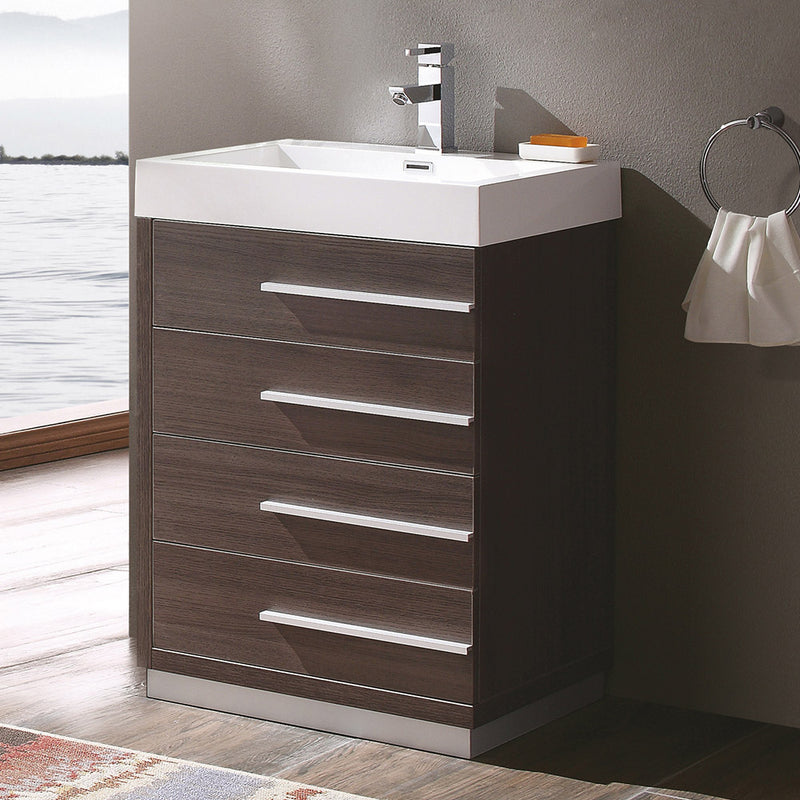 Fresca Livello 24" Gray Oak Modern Bathroom Cabinet with Integrated Sink FCB8024GO-I