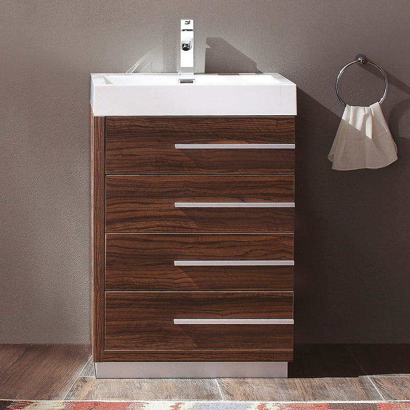 Fresca Livello 24" Walnut Modern Bathroom Cabinet with Integrated Sink FCB8024GW-I