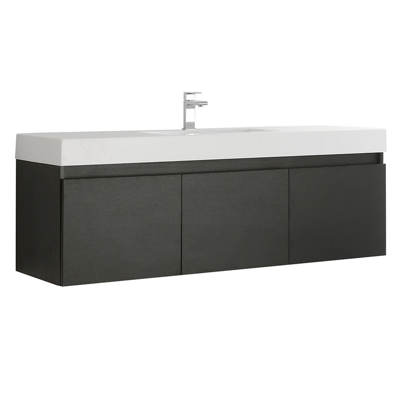 Fresca Mezzo 60" Black Wall Hung Single Sink Modern Bathroom Cabinet w/ Integrated Sink FCB8041BW-I