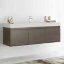 Fresca Mezzo 60" Gray Oak Wall Hung Single Sink Modern Bathroom Cabinet with Integrated Sink FCB8041GO-I