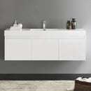 Fresca Mezzo 60" White Wall Hung Single Sink Modern Bathroom Cabinet with Integrated Sink FCB8041WH-I