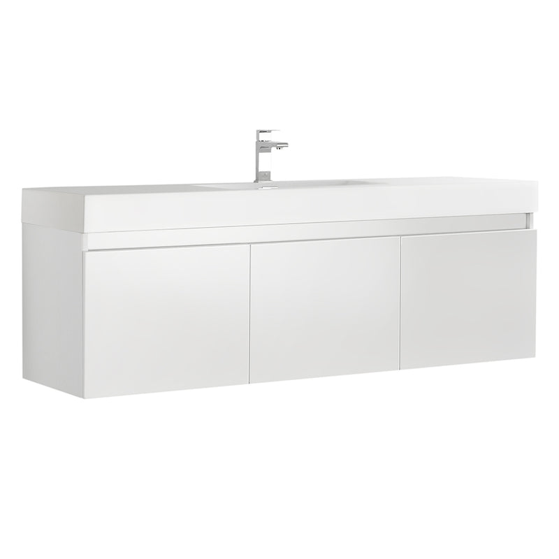 Fresca Mezzo 60" White Wall Hung Single Sink Modern Bathroom Cabinet w/ Integrated Sink FCB8041WH-I