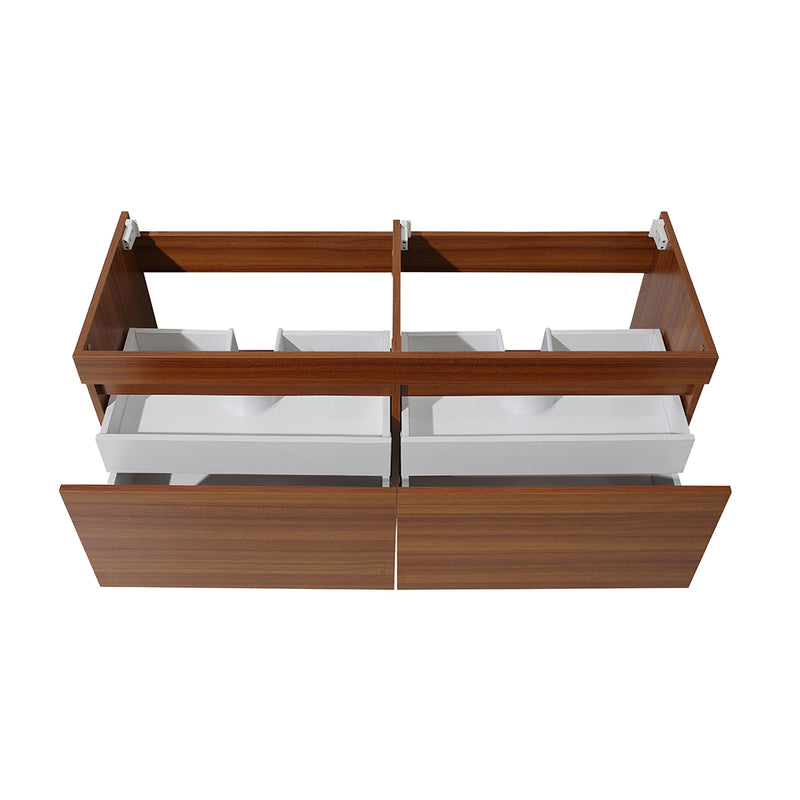 Fresca Mezzo 60" Teak Wall Hung Double Sink Modern Bathroom Cabinet FCB8042TK