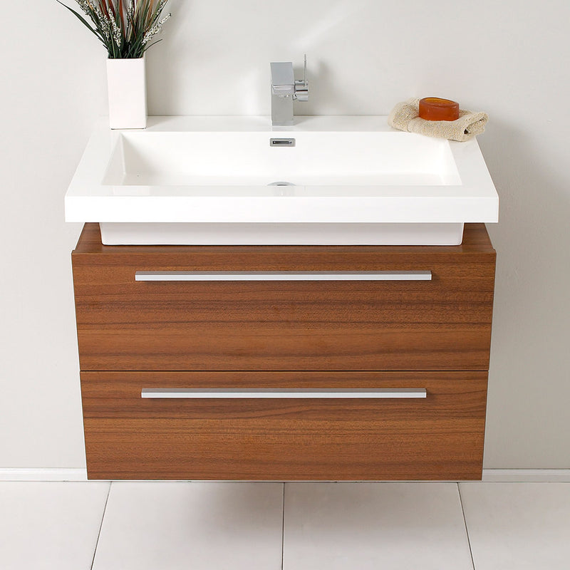 Fresca Medio 32" Teak Modern Bathroom Cabinet with Vessel Sink FCB8080TK-I