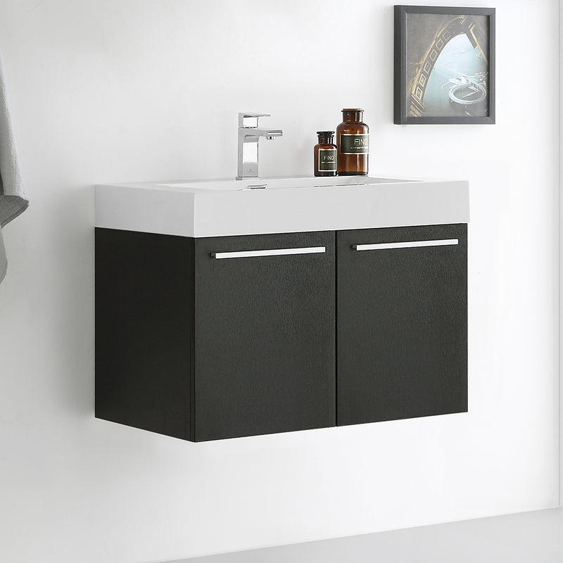 Fresca Vista 30" Black Wall Hung Modern Bathroom Cabinet with Integrated Sink FCB8089BW-I