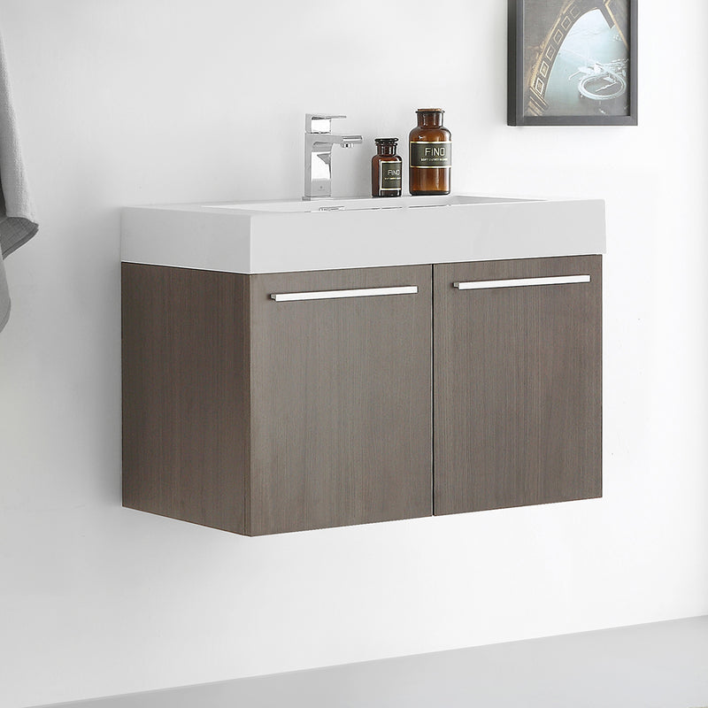 Fresca Vista 30" Gray Oak Wall Hung Modern Bathroom Cabinet with Integrated Sink FCB8089GO-I