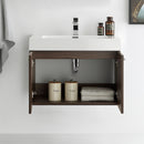 Fresca Vista 30" Walnut Wall Hung Modern Bathroom Cabinet with Integrated Sink FCB8089GW-I