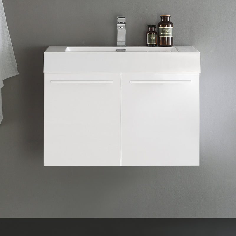 Fresca Vista 30" White Wall Hung Modern Bathroom Cabinet with Integrated Sink FCB8089WH-I