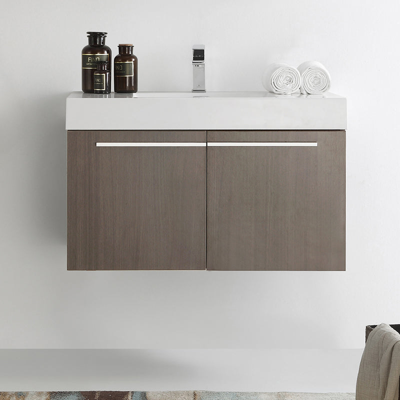 Fresca Vista 36" Gray Oak Modern Bathroom Cabinet with Integrated Sink FCB8090GO-I