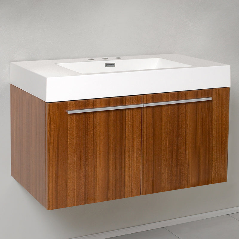 Fresca Vista 36" Teak Modern Bathroom Cabinet with Integrated Sink FCB8090TK-I