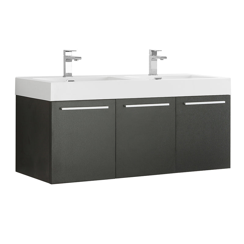 Fresca Vista 48" Black Wall Hung Double Sink Modern Bathroom Cabinet w/ Integrated Sink FCB8092BW-D-I