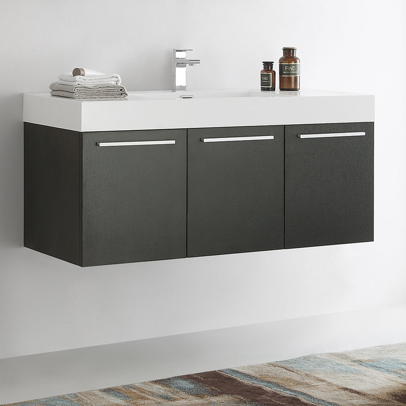 Fresca Vista 48" Black Wall Hung Modern Bathroom Cabinet with Integrated Sink FCB8092BW-I