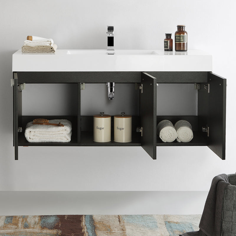 Fresca Vista 48" Black Wall Hung Modern Bathroom Cabinet with Integrated Sink FCB8092BW-I