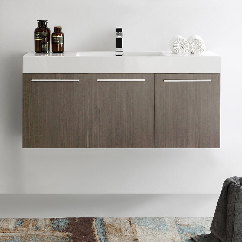 Fresca Vista 48" Gray Oak Wall Hung Modern Bathroom Cabinet with Integrated Sink FCB8092GO-I