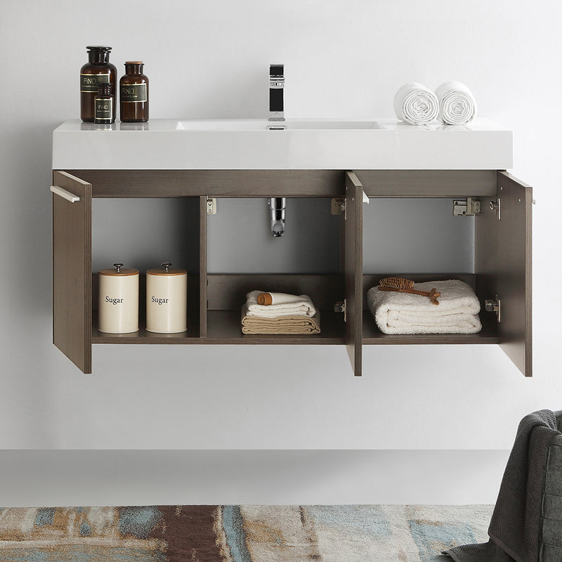 Fresca Vista 48" Gray Oak Wall Hung Modern Bathroom Cabinet with Integrated Sink FCB8092GO-I