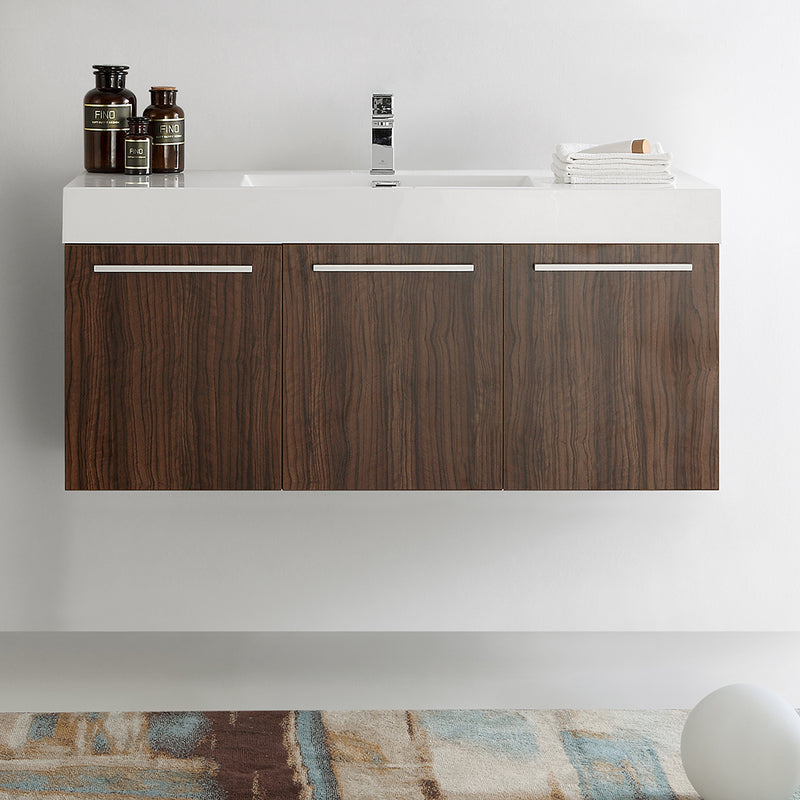 Fresca Vista 48" Walnut Wall Hung Modern Bathroom Cabinet with Integrated Sink FCB8092GW-I