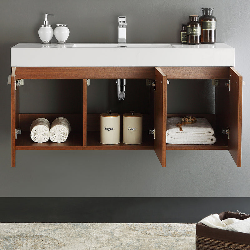 Fresca Vista 48" Teak Wall Hung Modern Bathroom Cabinet with Integrated Sink FCB8092TK-I