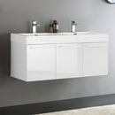 Fresca Vista 48" White Wall Hung Double Sink Modern Bathroom Cabinet with Integrated Sink FCB8092WH-D-I