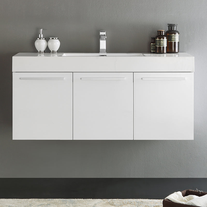 Fresca Vista 48" White Wall Hung Modern Bathroom Cabinet with Integrated Sink FCB8092WH-I