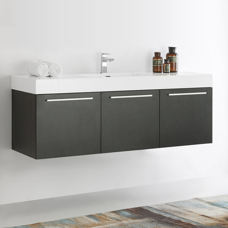 Fresca Vista 60" Black Wall Hung Single Sink Modern Bathroom Cabinet with Integrated Sink FCB8093BW-I