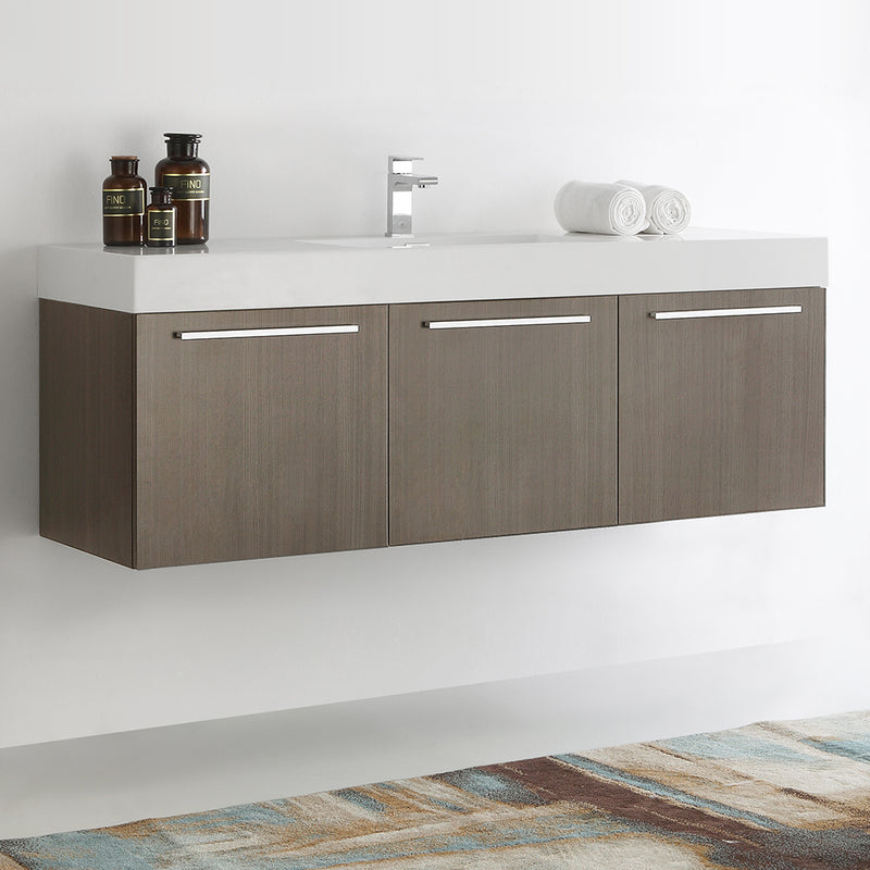 Fresca Vista 60" Gray Oak Wall Hung Single Sink Modern Bathroom Cabinet with Integrated Sink FCB8093GO-I