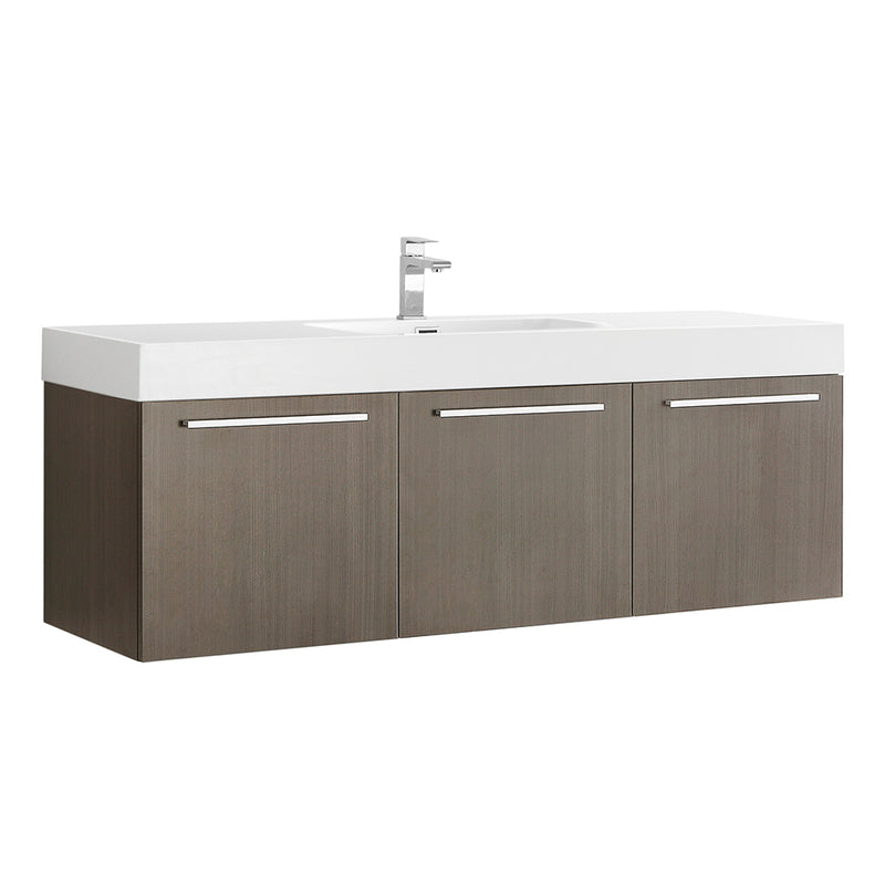 Fresca Vista 60" Gray Oak Wall Hung Single Sink Modern Bathroom Cabinet w/ Integrated Sink FCB8093GO-I