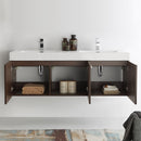 Fresca Vista 60" Walnut Wall Hung Double Sink Modern Bathroom Cabinet with Integrated Sink FCB8093GW-D-I