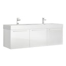 Fresca Vista 60" White Wall Hung Double Sink Modern Bathroom Cabinet w/ Integrated Sink FCB8093WH-D-I