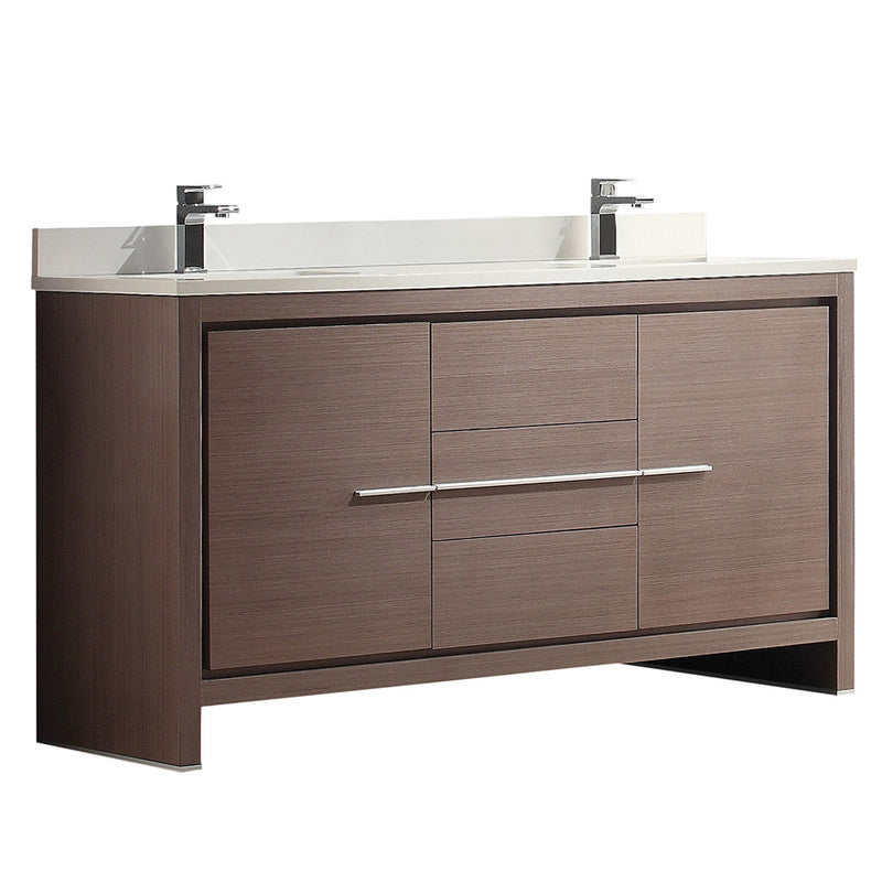 Fresca Allier 60" Gray Oak Modern Double Sink Bathroom Cabinet w/ Top & Sinks FCB8119GO-CWH-U